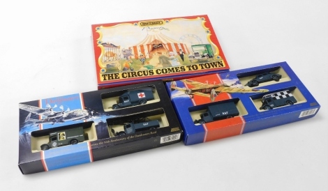 A Matchbox diecast car set, The Circus Comes to Town, together with two Lledo sets for the 50th Anniversary of The Dambusters, (3).