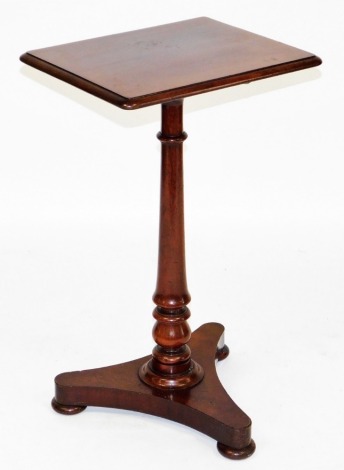 A Regency mahogany occasional table, made up, the rectangular top over a turned column above a trefoil base on pad feet, 74cm high, 43cm wide, 36cm deep.