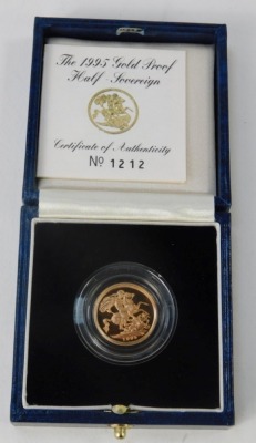 An Elizabeth II half gold proof sovereign, dated 1995, with presentation box and a certificate of authenticity, numbered 1212. - 2