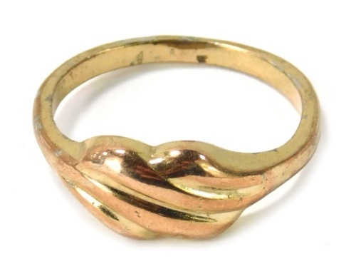 Put with item 4 - A dress ring, with four row over linked fan design, gold plated, ring size Q.