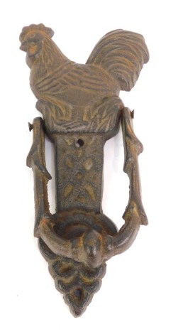 A Victorian cast iron chicken door knocker, 22cm high.