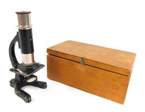 A student's cased microscope, in fitted wooden case, 16cm high.