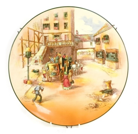 A Royal Doulton Old English coaching scene large cabinet plate, model D6393, 34cm diameter.