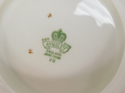 An Aynsley Orchard Gold pattern fruit bowl, of circular, footed form, painted with fruit by N Brunt, with a gilt rim, with green Aynsley stamp to underside, 22cm diameter, 7cm high. - 4