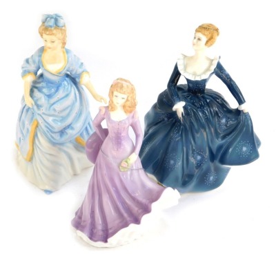 Royal Worcester and Royal Doulton figures, comprising Royal Doulton Fragrance, HN2334, Royal Worcester Lisa, and Royal Doulton Christine, HN3767, two boxed. (3)