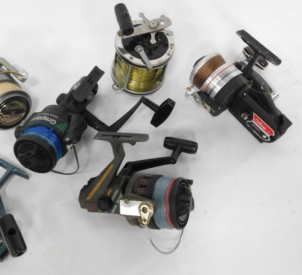 A group of fly fishing reels, comprising a Sunridge Graph X 40, Alcocks  spool box, a