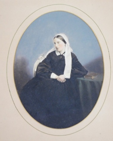 A 19thC hand coloured photograph of Lady Caroline Nevill, inscribed to reverse 'probably Later Caroline Nevill circa 1860', stamped to mount Perkins Bath, 15cm x 10cm.