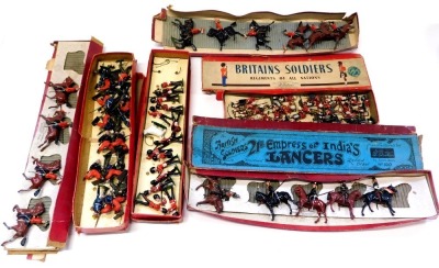 Britains lead soldiers, including 21st Empress of India Lancers, Britains Soldiers Regiments of All Nations, Royal Welsh 23rd Foot Fusiliers, Queen's Royal Lancers, etc. (a quantity)