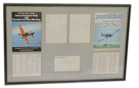 A framed aviation poster, relating to the John Howard Trophy International Air Rally and Formula 1 Air Race meeting, 1st and 2nd July 1972, and the Nottingham Airport Tollerton 1st July 1973 souvenir programme, comprising two programmes with two associate