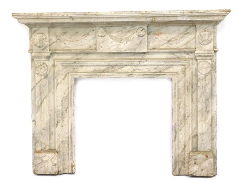 An Adam style fireplace, painted to simulate marble, label to reverse for Rartideals TV/J&R Scenery, Prod Murky Waters Lounge Set: House Composite to wooden backing, 127cm high, 164cm wide.