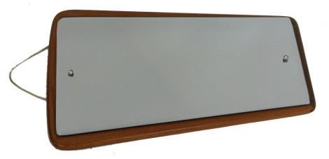 A Danish mid century teak wall mirror, inset with a bevelled glass plate, 54cm x 34.5cm.