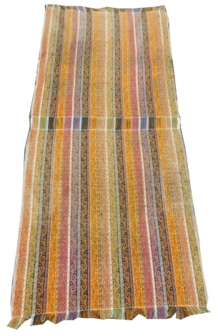 A Kilim runner or saddle rug, decorated with striped geometric bands in varying colours, 186cm x 85cm.