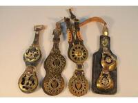 Four sets of double horse brasses