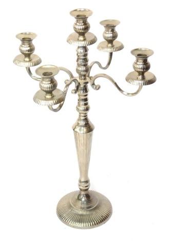 An Aalten silver plated four branch candelabrum, of turned and fluted form, 63cm high.