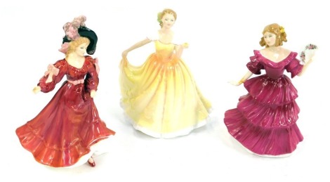 Three Royal Doulton Ladies, comprising Deborah HN3644, Figure of the Year Jennifer HN3447, and Patricia HN3365. (3)