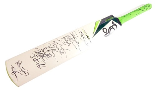 A Kookaburra Kahlina Prodigy 40 cricket bat, signed by members of the Leicestershire County Cricket Club.