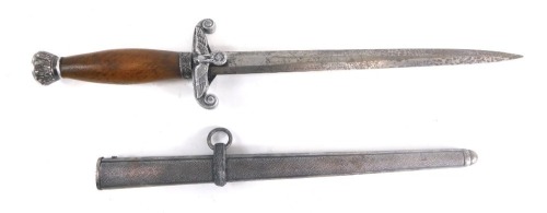 A Third Reich army dagger, by Alcoso, with silver scabbard, the blade stamped Alcoso ACS Aligan, with wooden handle and leaf cast pommel handle, 40cm long. Provenance: by family repute the dagger entered the family of the owner so was previously the coll