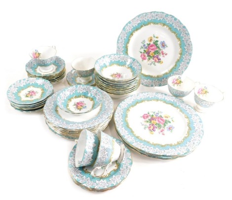 A Royal Albert Enchantment pattern part tea service, to include plates 24cm wide, bowls, side plates, cups, saucers, etc., printed marks beneath. (a quantity)