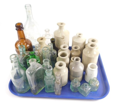 Various stoneware and glass bottles, ink bottles, medicine bottles, 19thC and others, 21cm high, etc. (a quantity)