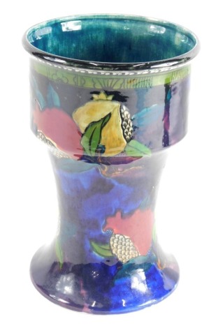 A 20thC Rubensware S Hancock and Sons Pomegranate pattern font vase, typically decorated on opalescent blue ground, printed marks beneath, 26cm high.