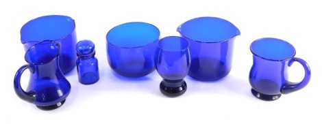 Various Bristol blue and blue glassware, 20thC pair of bowls, circular bowl, 10cm high, goblet, etc. (7)