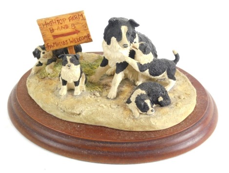 After Welcome by Annie Wall Border Fine Arts figure group Families Welcome, B0181, on wooden plinth base, labelled beneath, 16cm wide.