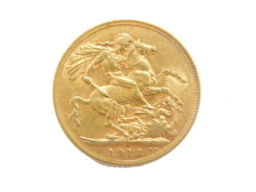 A George V gold half sovereign, 1913.