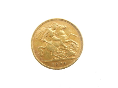 An Edward VII gold half sovereign, 1908.