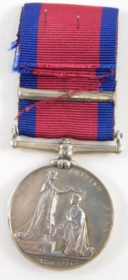 A medal, marked Military General Service, T G GILL SERGT MAJOR 19th Lances, the ribbon with Salamanca, Badajoz, and Corunna clasps. - 2