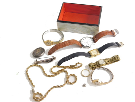 Various costume jewellery and effects, rope twist necklace, various wristwatches, cocktail watches, Royal wristwatch with leather finish strap, with 3cm diameter dial, etc. (a quantity)