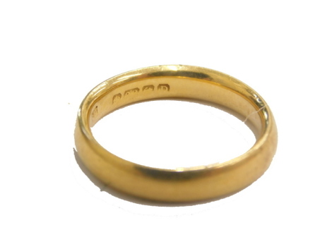 A 22ct gold plain wedding band, size L, 5.2g.