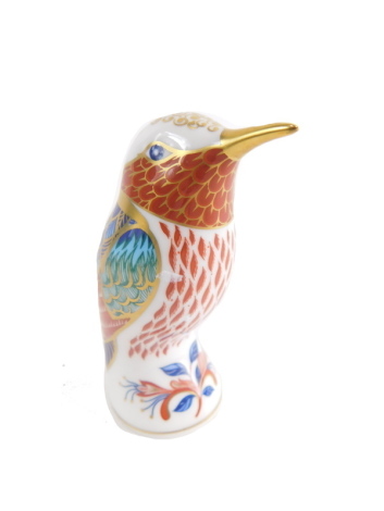 A Royal Crown Derby paperweight ornament bird, gilt stopper, printed marks beneath, 10cm high.