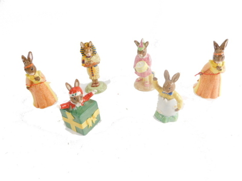 Various Royal Doulton Bunnykins figures, to include limited edtion and others, Birthday Girl Bunnykins, 11cm high, Easter Greetings Bunnykins, etc., printed marks beneath. (6)