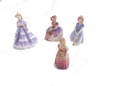 Four Royal Doulton and other child figures, to include Ivy, 13cm high, a Compton and Woodhouse Fashionable Victorians limited edition figure Lady Jane, number 3343/9500, Doulton Monica, etc., printed marks beneath. (4, AF)