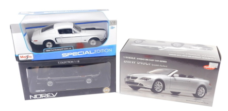 Three various boxed diecast cars, to include Kyosho Die-Cast Car Series BMW 645CI Cabriolet 1:18 scale, 27cm wide, etc. (3, boxed)