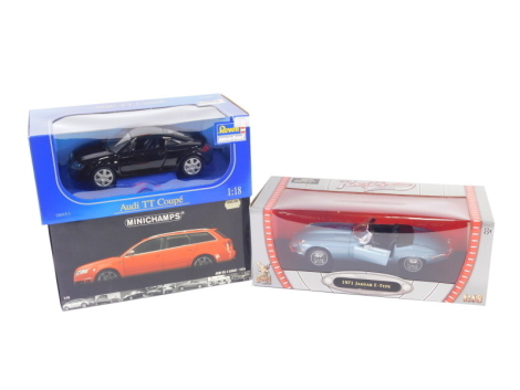 Three various boxed diecast cars, to include Road Signature Collection 1971 Jaguar E Type 1:18 scale, 23cm wide, etc. (3, boxed)