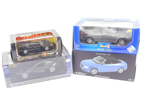 Four various boxed diecast cars, to include Norev Audi S5 Cabriolet HQ High Quality, 1:18 scale, 25cm wide, BMW 530i, etc. (4, boxed)