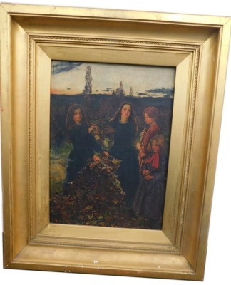 After Sir John Everett Millais. Autumn Leaves, being a copy of the 1856 work in Manchester City Art Gallery, oil on panel, 38cm x 27cm, gilt framed. Provenance: The Great House Collection, Kegworth. This lot is to be sold WITHOUT RESERVE. - 2