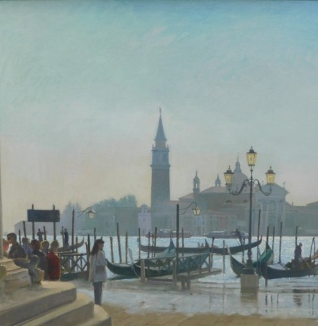 Timothy Easton (b.1943). Gondola and the Church of the Salute, oil on canvas, 40cm x 45cm. Signed and inscribed verso.