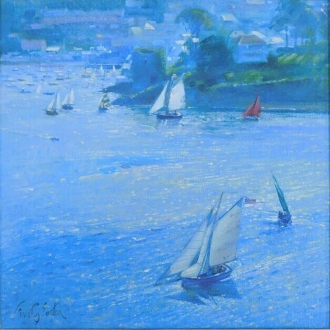 Timothy Easton (b.1943). Fowey Regatta Before The Polruan Blockhouse, oil on canvas, signed and dated 2009, 9cm x 19cm.