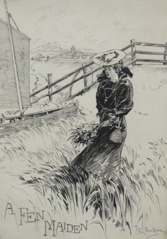 T. S. C. Crowther (20thC). A Fen Maiden, pen and ink, signed and titled, 22cm x 15cm.