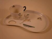 A Clarice Cliff Bizarre Cruiseware cup and saucer tray decorated with a