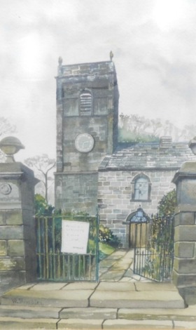 W. Shimbles (20thC). Tong Parish Church, watercolour, signed, labelled verso 43cm x 28cm.