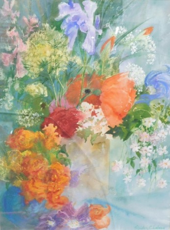 Shirley Chalmers (20thC). Summer Abundance, still life, mixed media, signed, labelled verso, 52cm x 40cm.