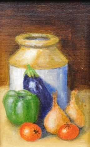 Contemporary. Still life of vegetables, oil on canvas, 18cm x 12cm. Windham Hime Exhibition, 2002