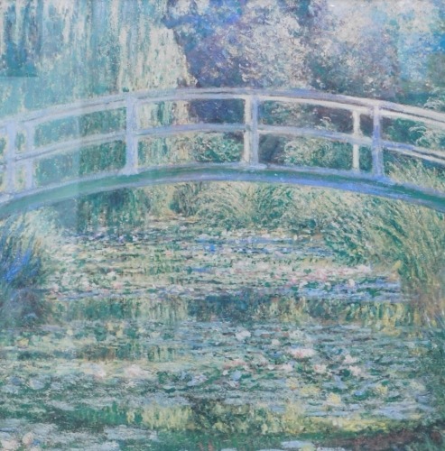 After Monet. Lily pond and bridge, print, 50cm x 49cm.