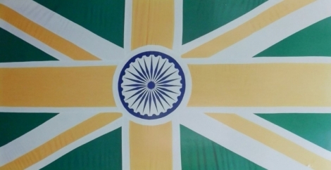 Tariq Adam (20thC). Britopia, vinyl flag jumbles, prints, various, with attribution board, 101cm x 54cm. (9)