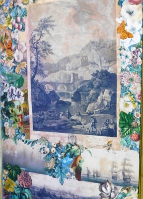 A Victorian four fold mahogany scrap screen, applied with various prints, coloured scraps, etc., 240cm x 71cm. (AF) - 3