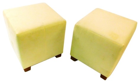 A pair of modern upholstered square stools, on hardwood feet, 49cm high, 47cm wide.