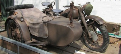 A Russian combination motorcycle and sidecar, with machine gun turret. Please note: The trailer is NOT included with this lot, it is Lot No 5.